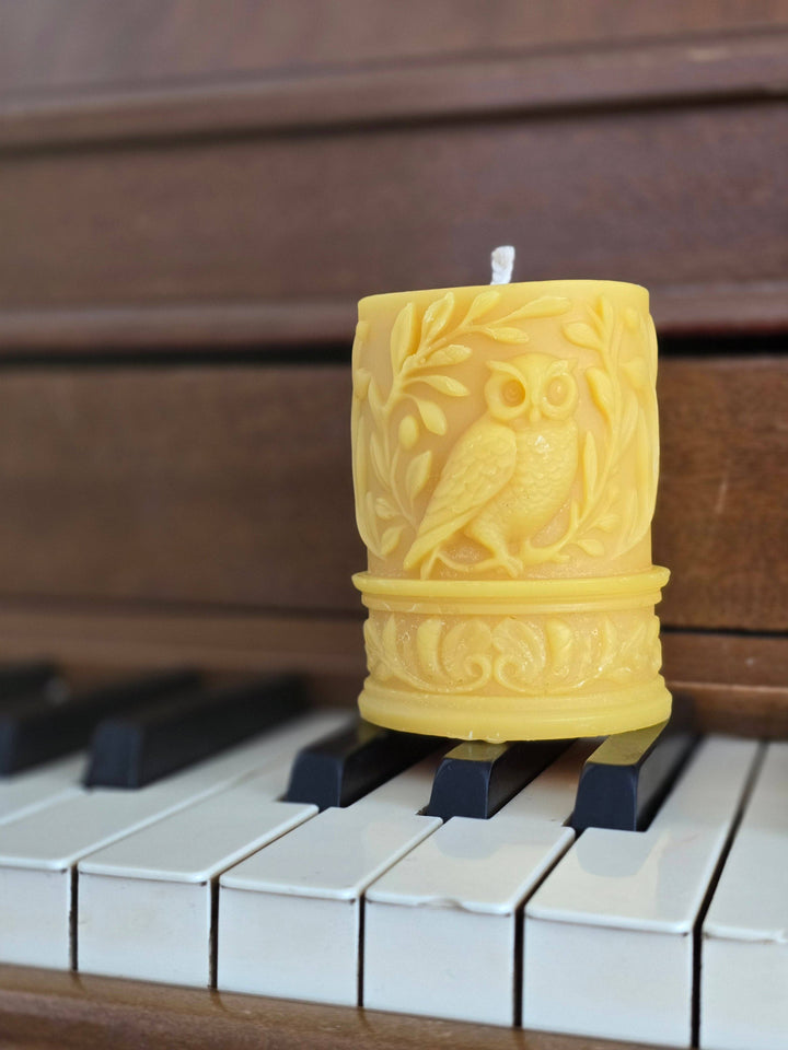 Forest Owl Pillar Beeswax Candle