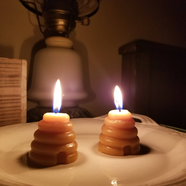 Small Skep Beehive Votive Beeswax Candles - Set of 2