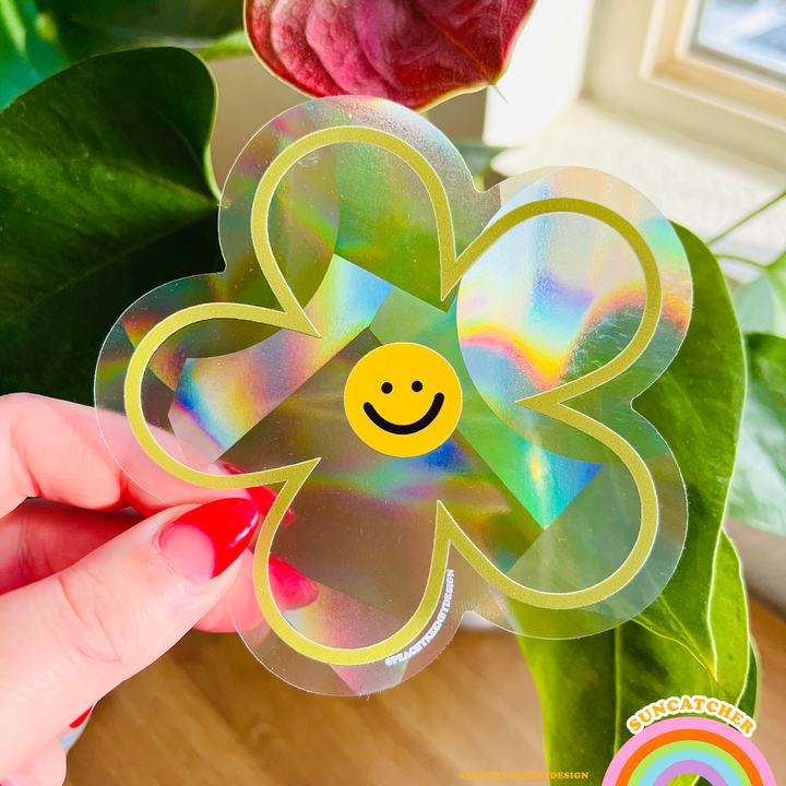 Simley Poppy Smiley Flower Suncatcher Sticker – Poppy Things