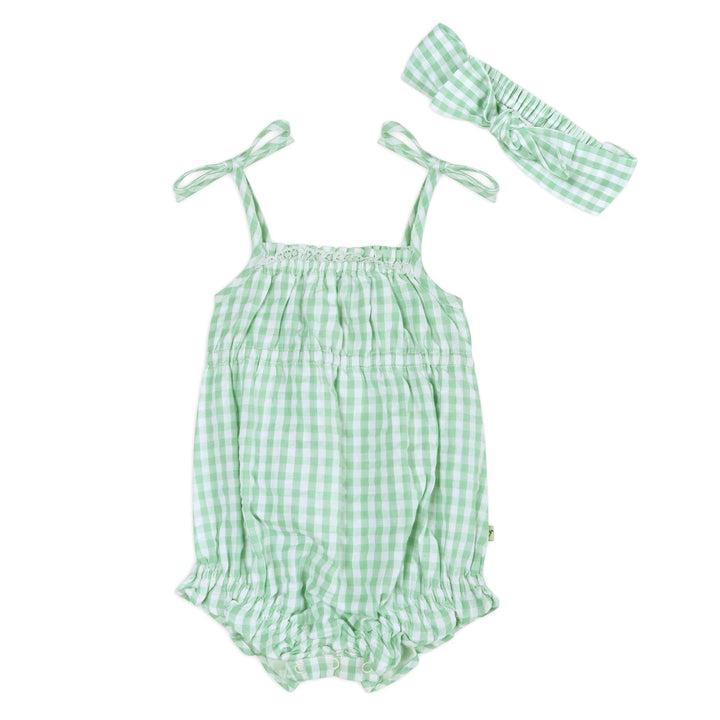 Forest Gingham Baby Romper + Headband