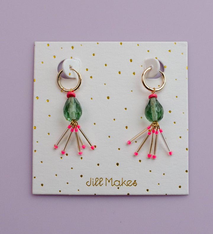 Mirage Hot Pink and Green Fringe Earrings