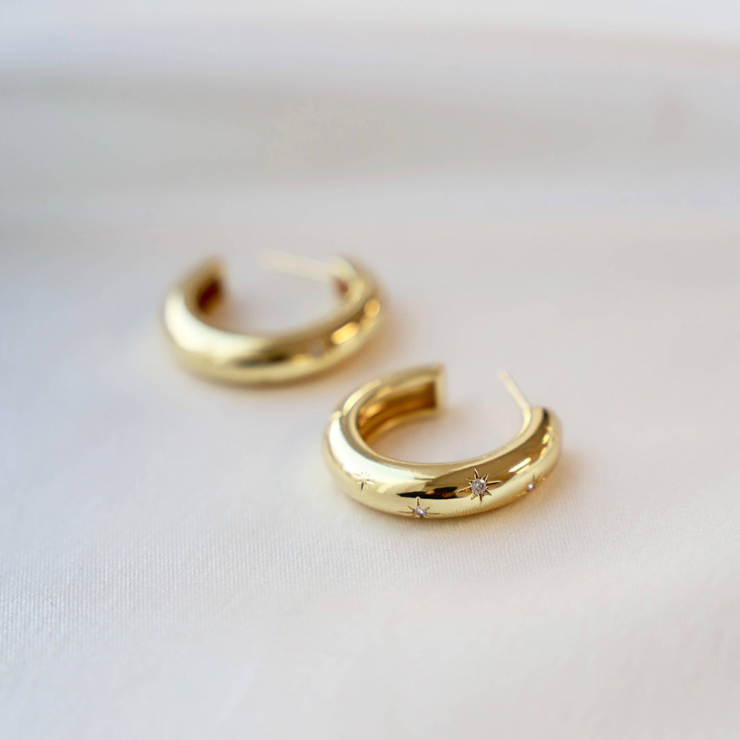 Meredith CZ Star Thick Hoops in Gold