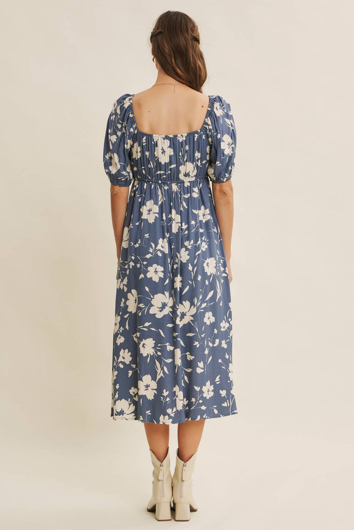 Flowy Sweetheart Neck Midi Dress With Pockets