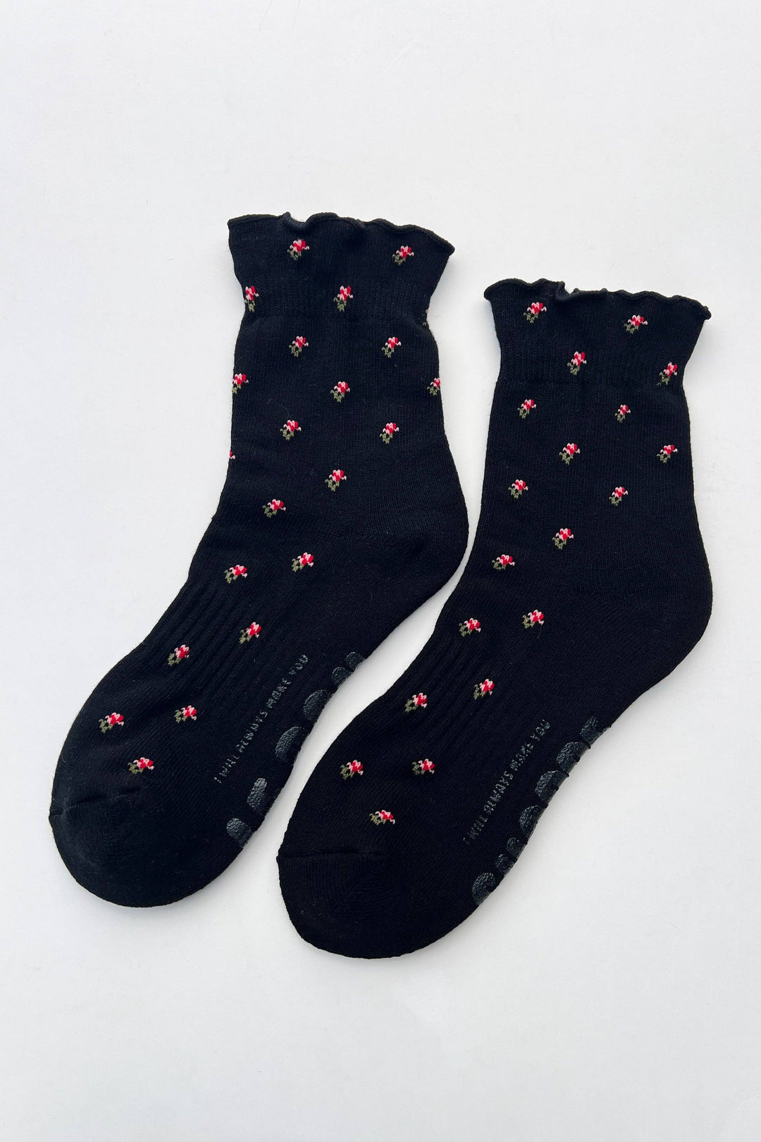 Petal Ruffled Hugger Crew Socks in Black