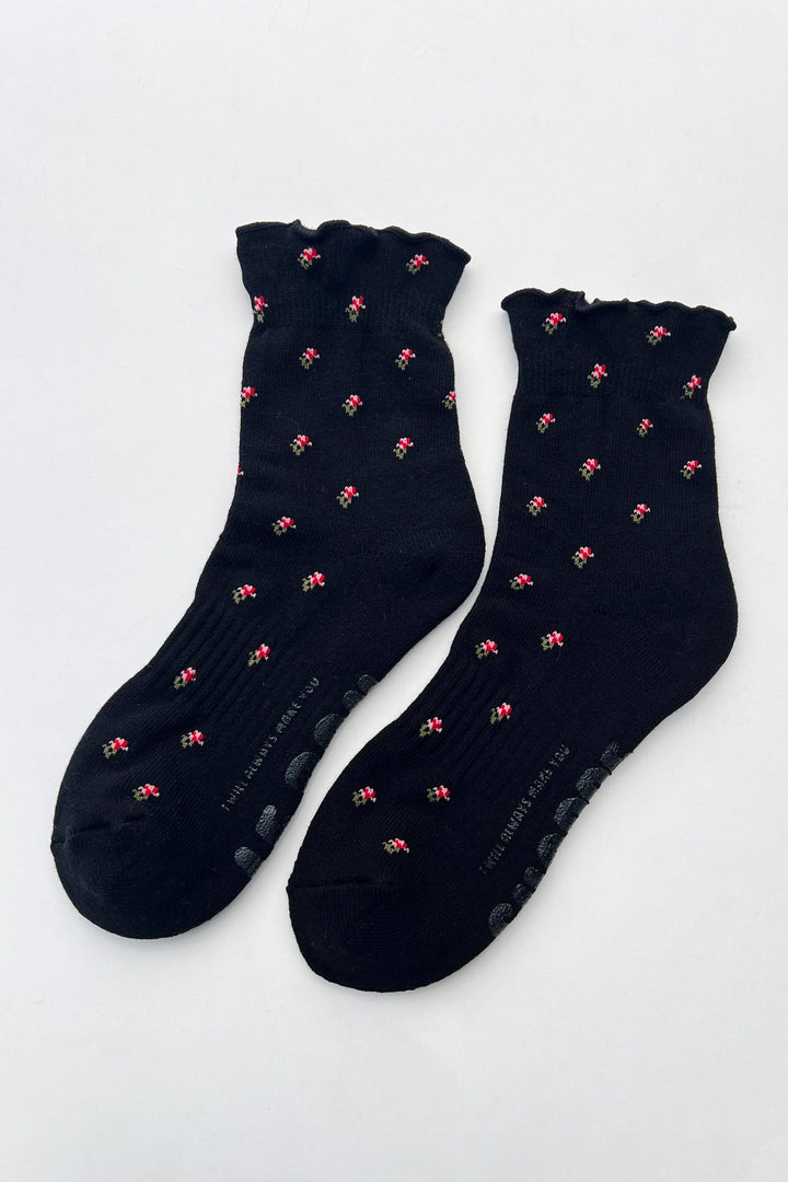 Petal Ruffled Hugger Crew Socks in Black