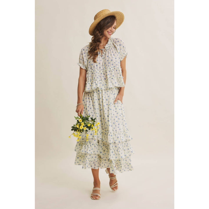 Textured Floral Ruffle Blouse