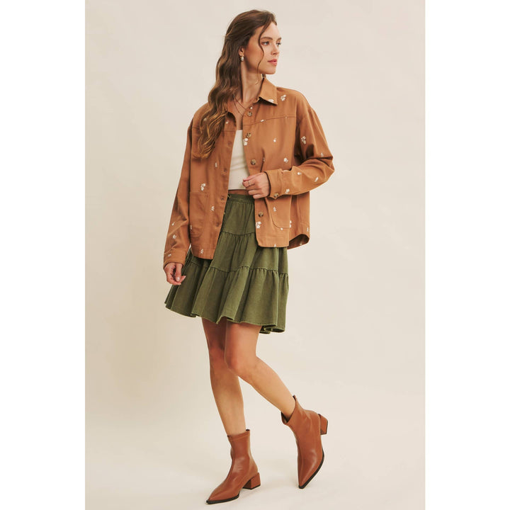 Embroidered Utility Jacket in Olive