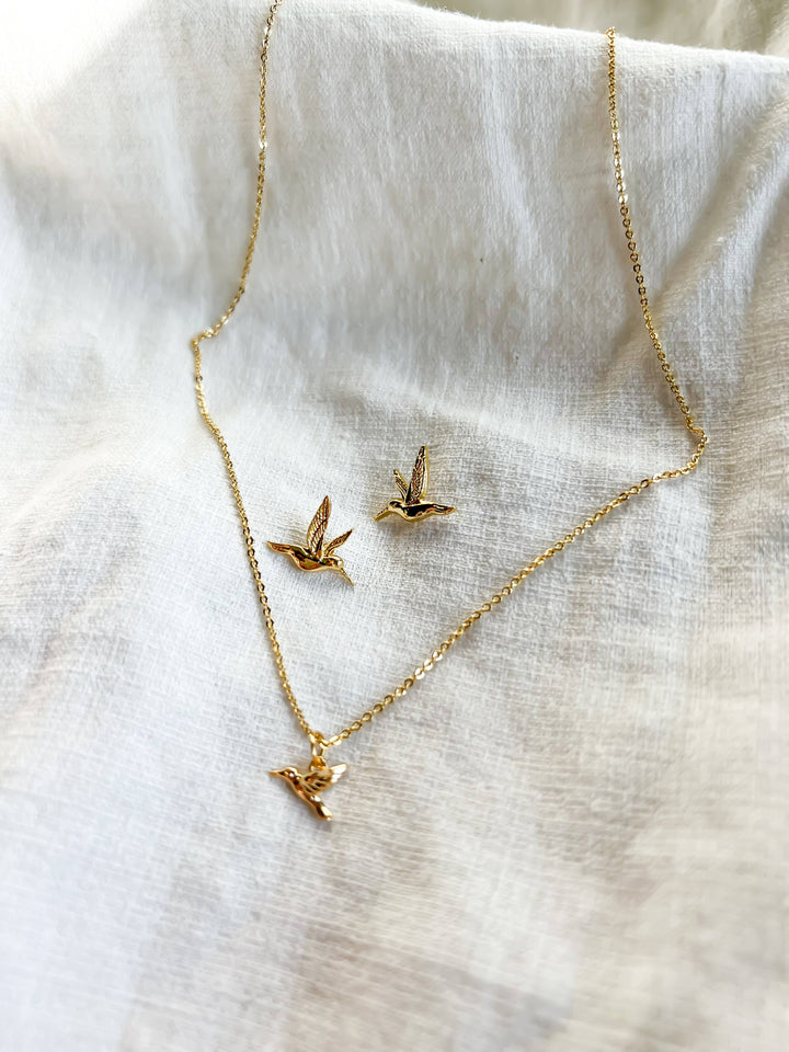 Gold Hummingbird Stud Earrings