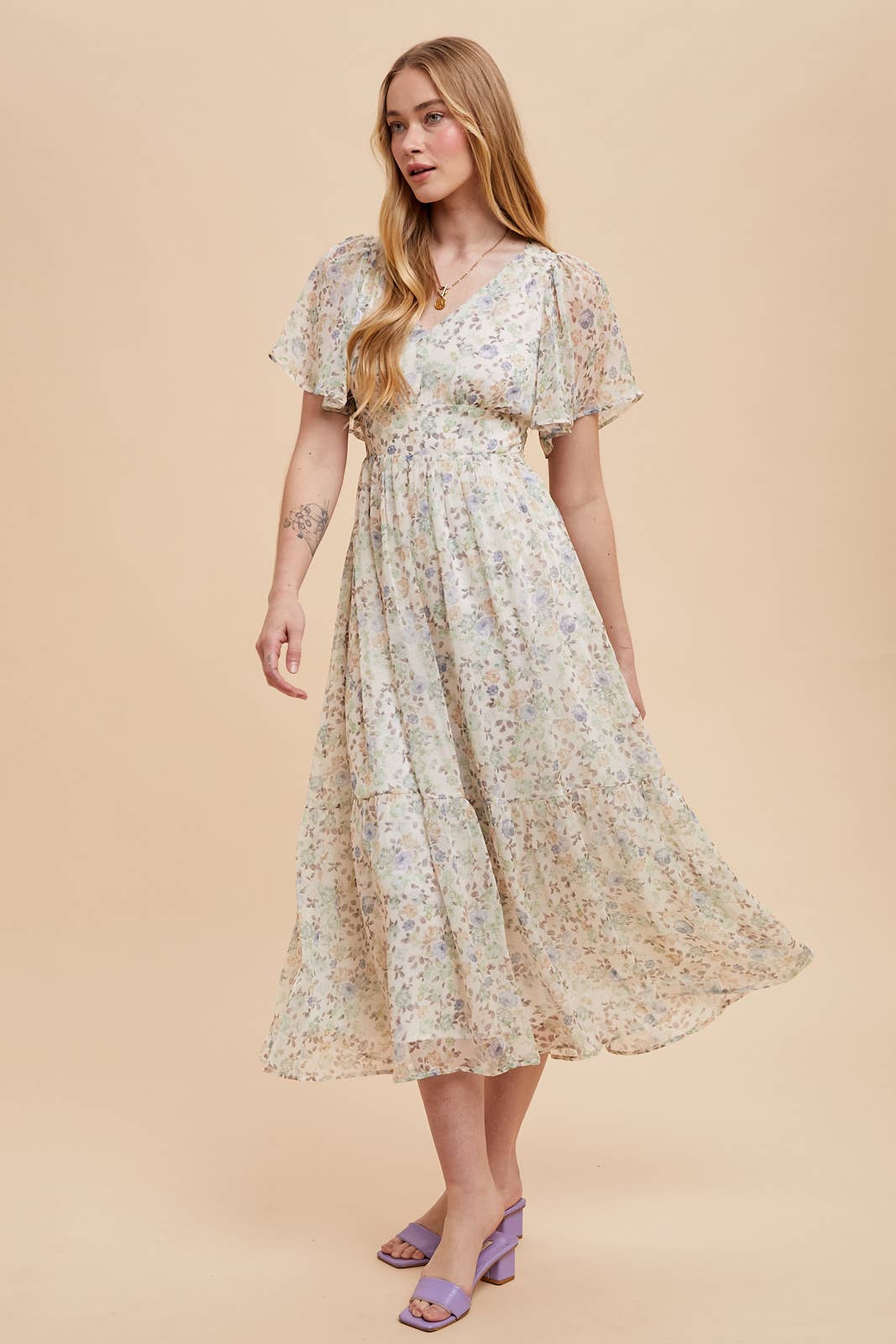 Floral Flutter Sleeve Maxi Dress