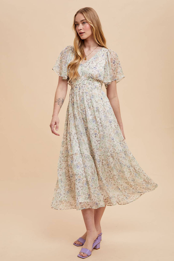 Floral Flutter Sleeve Maxi Dress