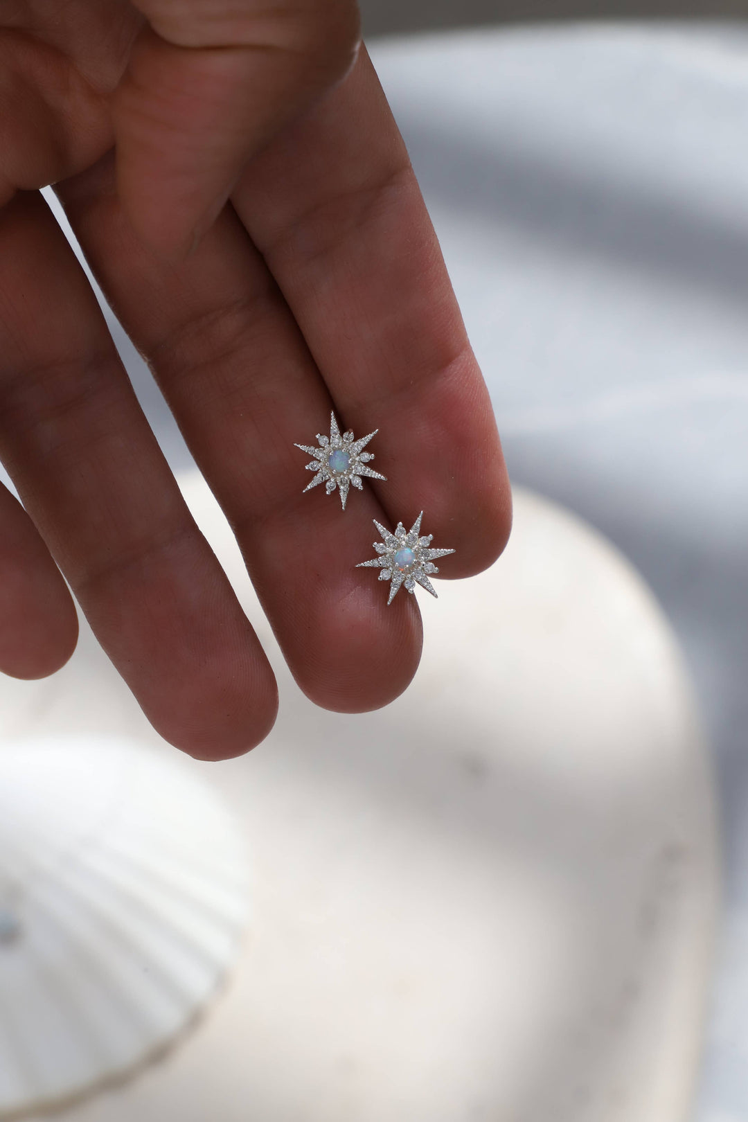 Silver Opal Star Studs