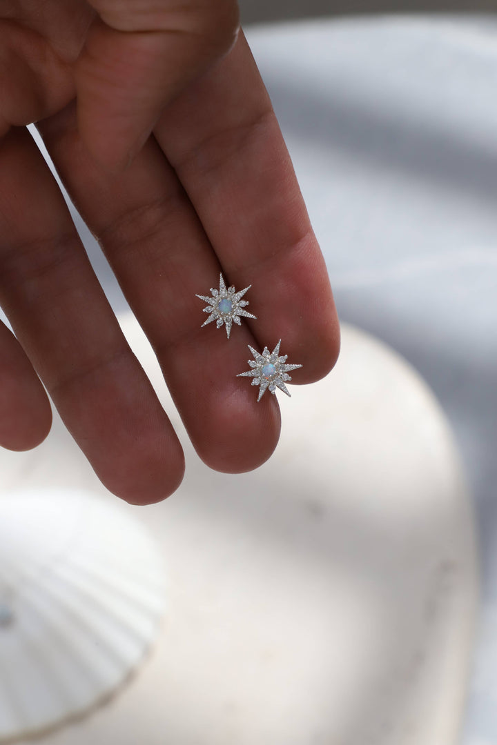 Silver Opal Star Studs