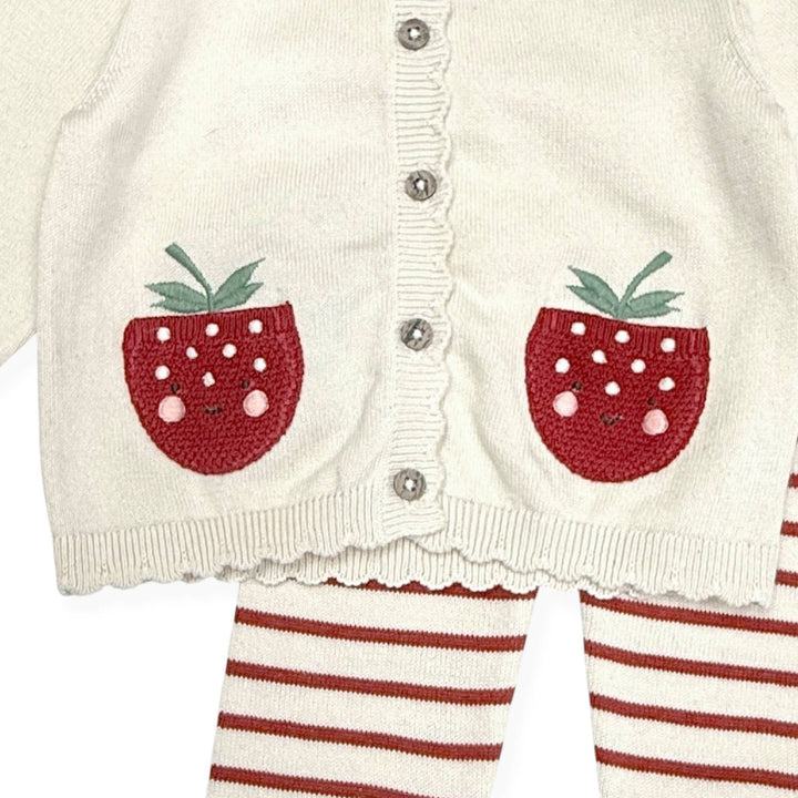 Strawberry Embroidered Pocket Cardigan &amp; Pants