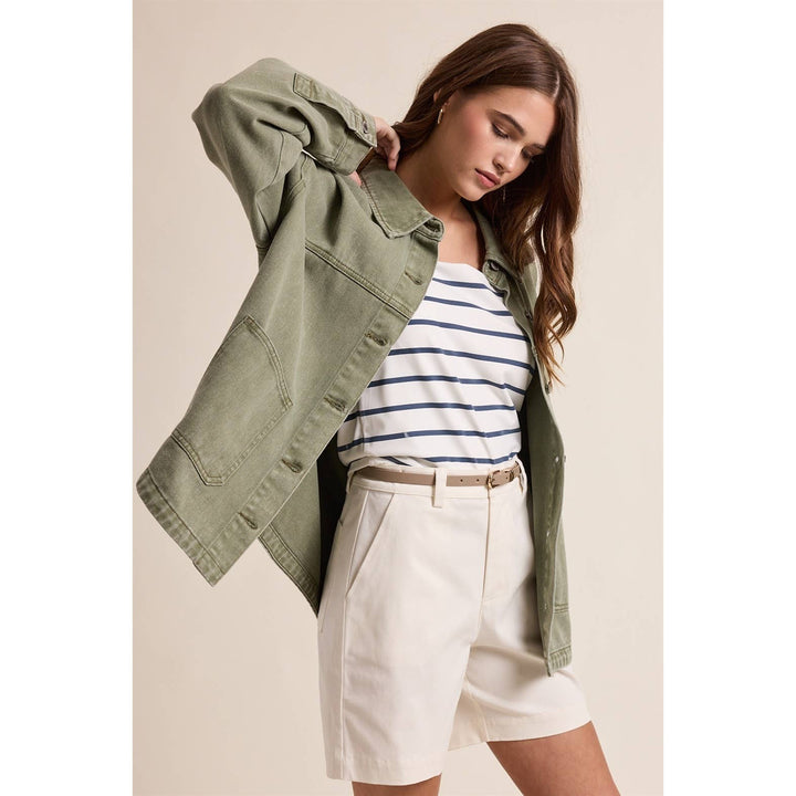 Denim Button Up Jacket in Olive