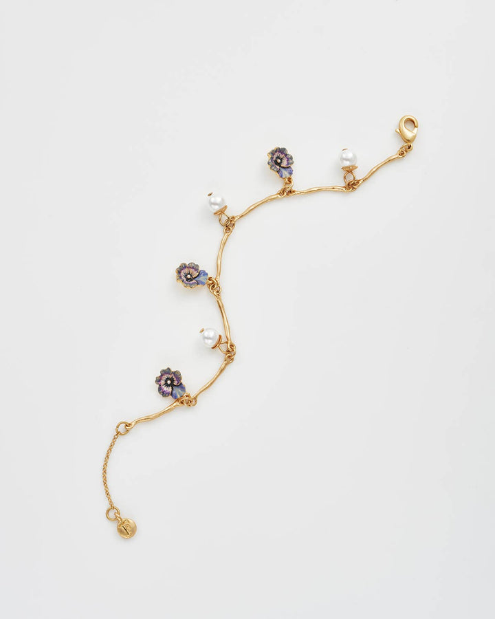 Pansy Pearl Multi Gold Charm Bracelet