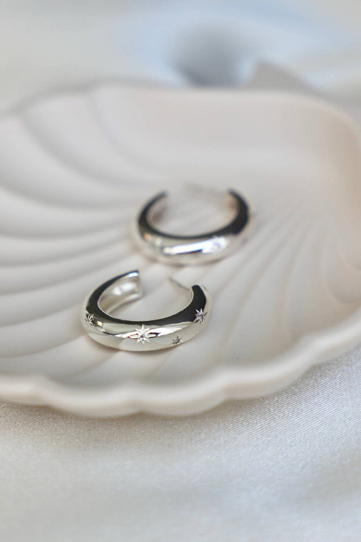 Meredith CZ Star Thick Hoops in SIlver