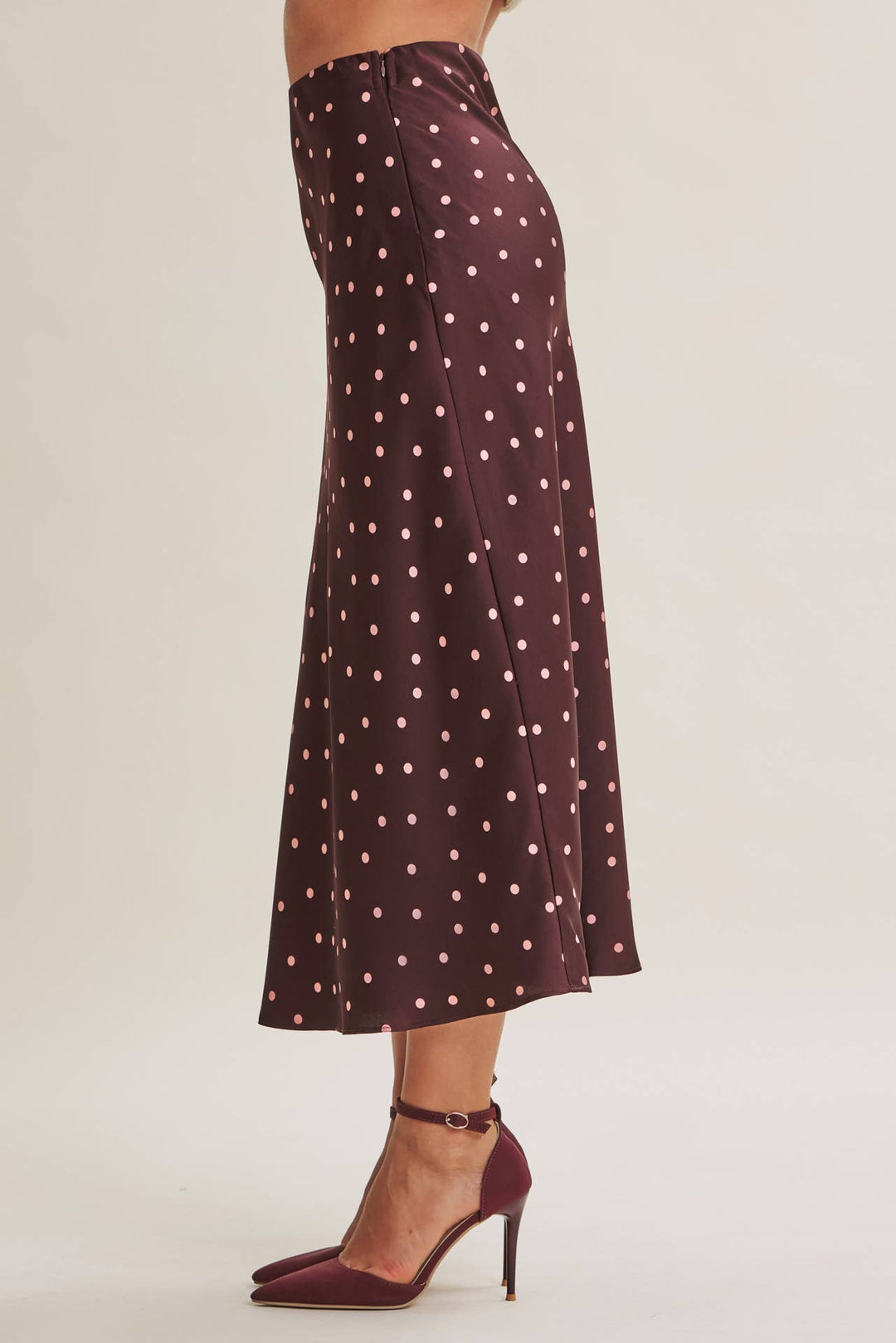 Satin Polka Dot Midi Skirt