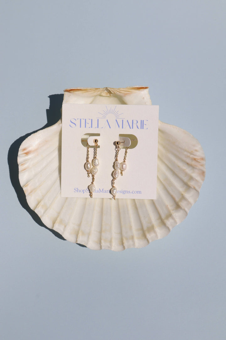 Baroque Pearl Chain Stud Earrings