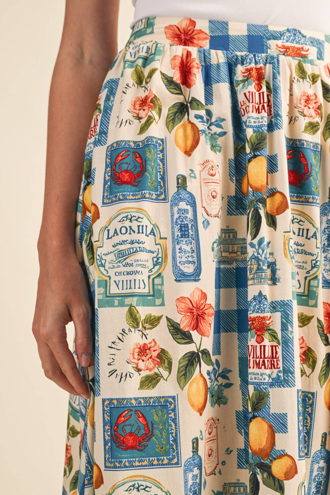 Vintage Print Midi Skirt