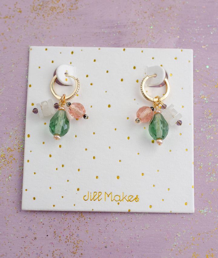 Isla Green &amp; Pink Moonstone Charm Hoops