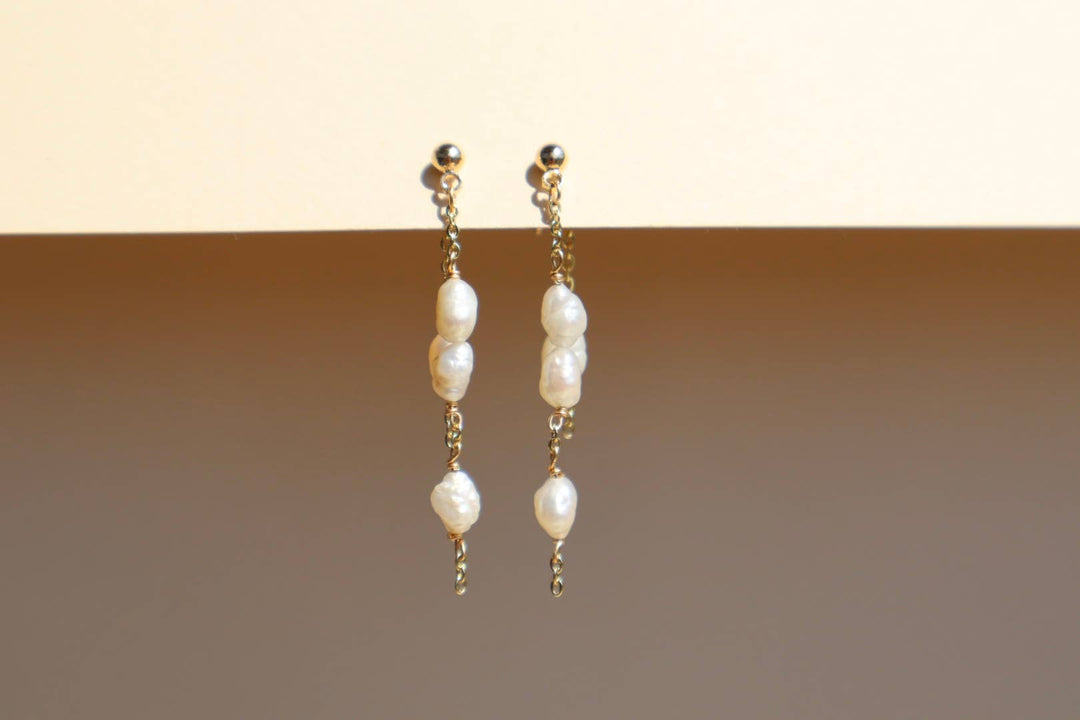 Baroque Pearl Chain Stud Earrings