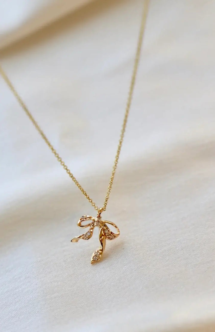 CZ Bow Necklace in Gold