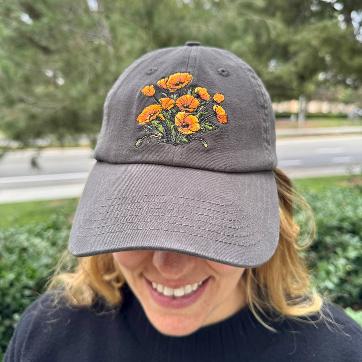 California Poppies Embroidered Cap