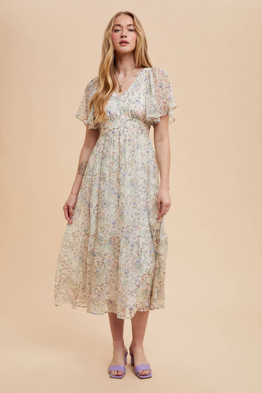 Floral Flutter Sleeve Maxi Dress