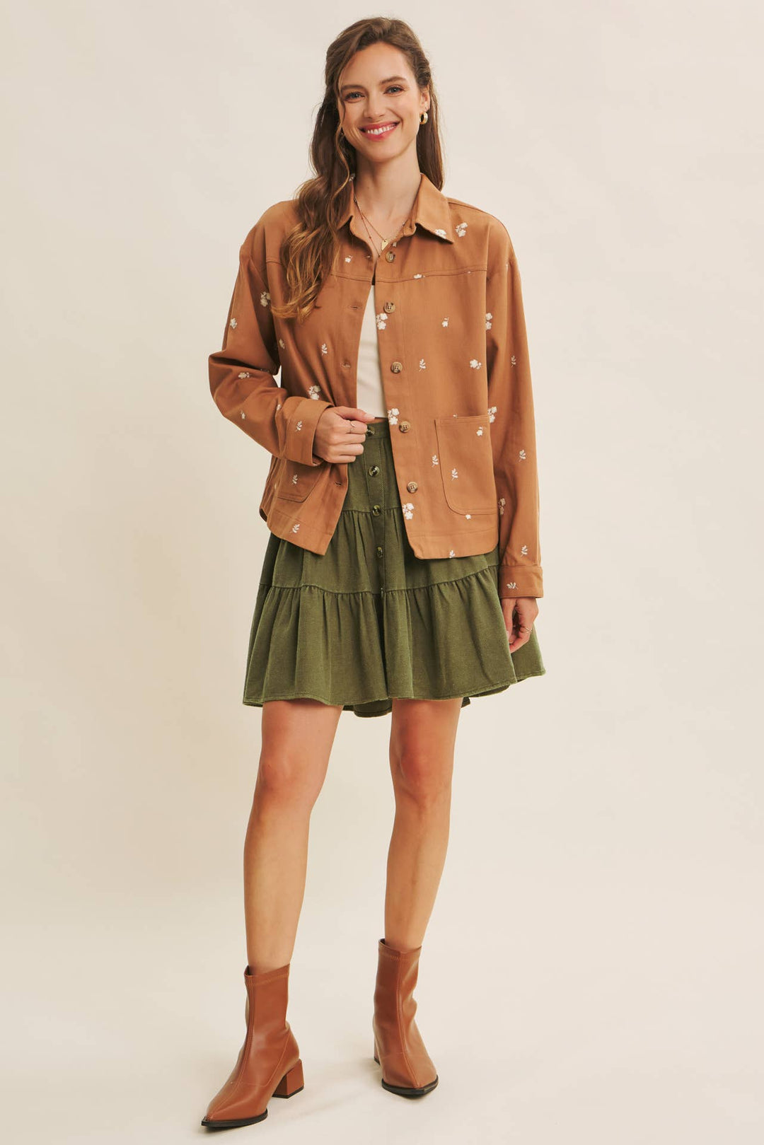 Embroidered Utility Jacket in Olive