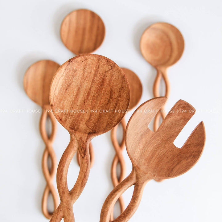 9" Twisted Handle Wooden Salad Server
