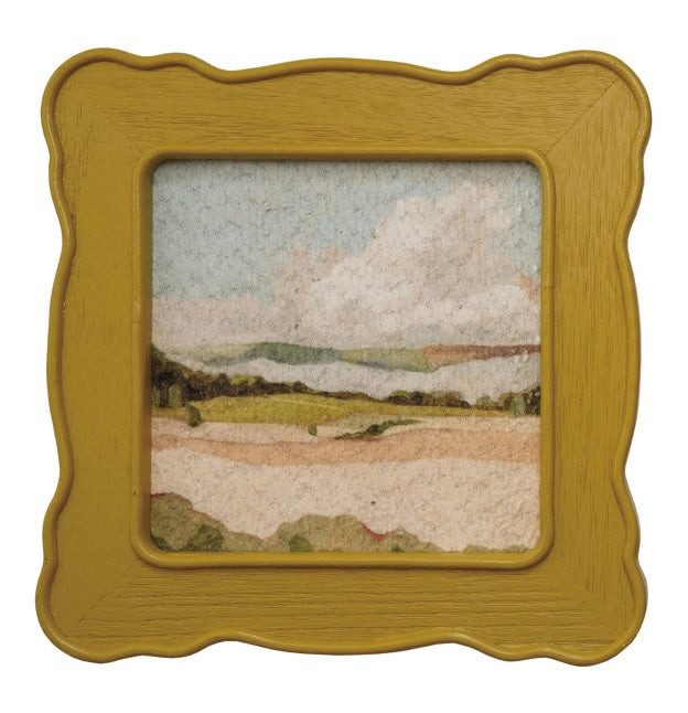 Slub Fabric Wall Décor with Scalloped Wood Frame, 2 Styles