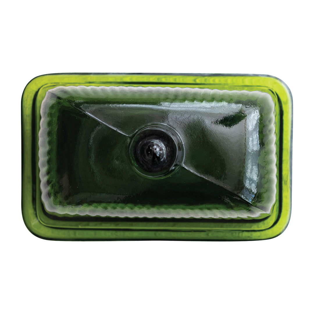 Pressed Ribbed Glass Butter Dish, Green