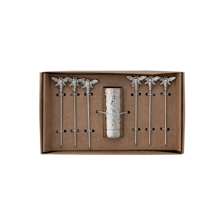 Stainless Steel Appetizer Picks with Bee Handles, Boxed Set of 7