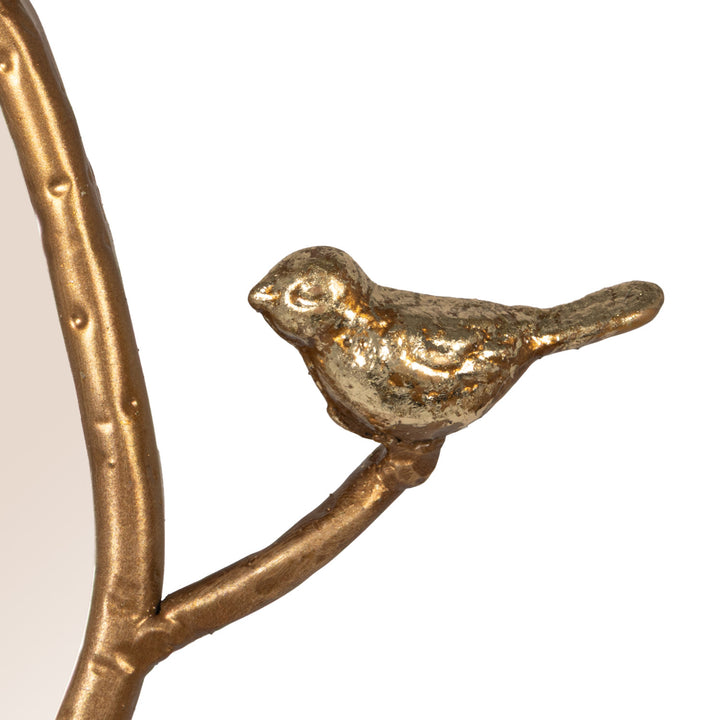Twig Framed Standing Mirror with Birds & Leaves, Gold Finish