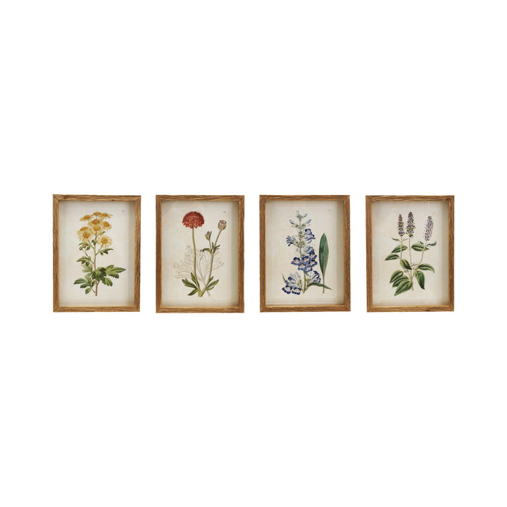 Wood Framed Vintage Florals, 4 Styles