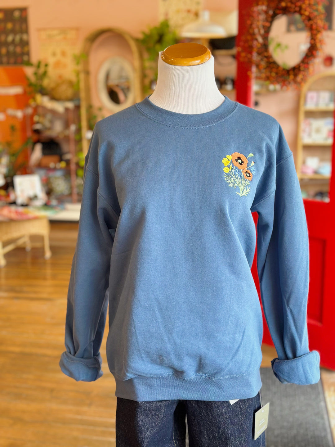 Poppy Things Logo Embroidered Crew Neck in Indigo