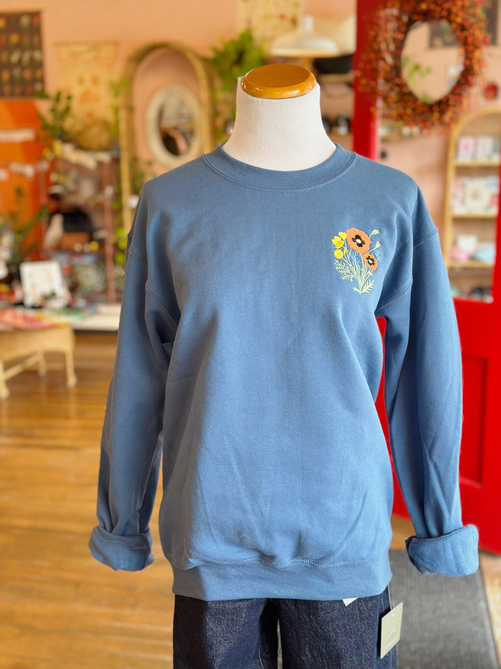 Poppy Things Logo Embroidered Crew Neck in Indigo