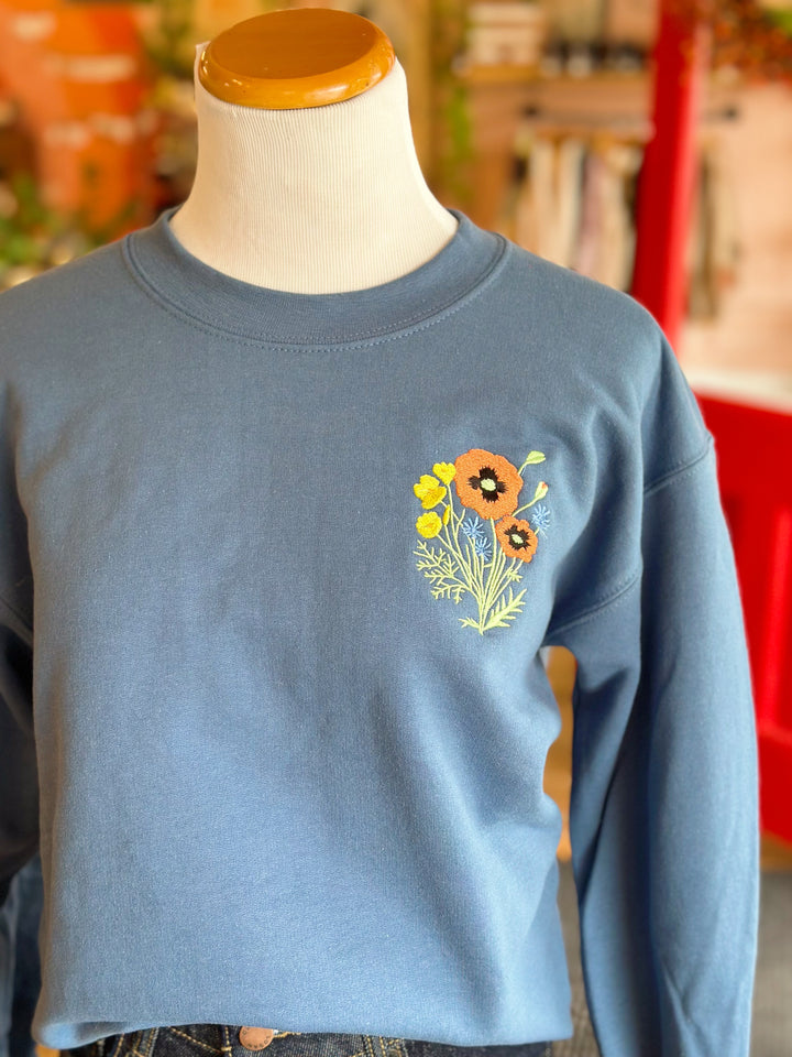 Poppy Things Logo Embroidered Crew Neck in Indigo