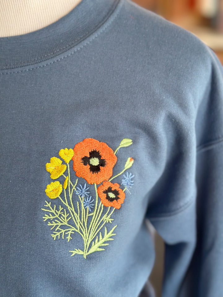 Poppy Things Logo Embroidered Crew Neck in Indigo