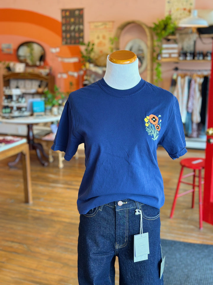 Poppy Things Logo Embroidered Tee in Navy