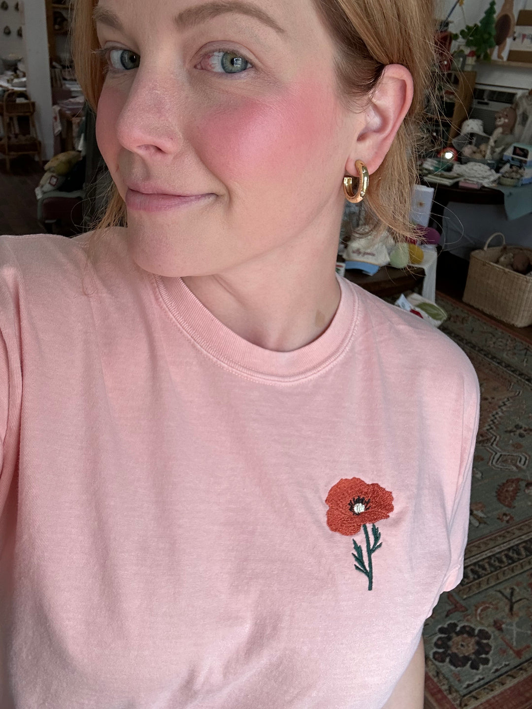 Embroidered Poppy Flower Women's Boxy Tshirt