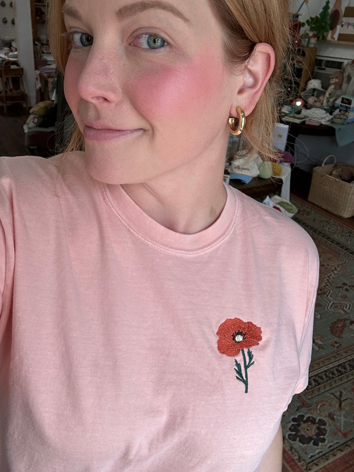 Embroidered Poppy Flower Women's Boxy Tshirt