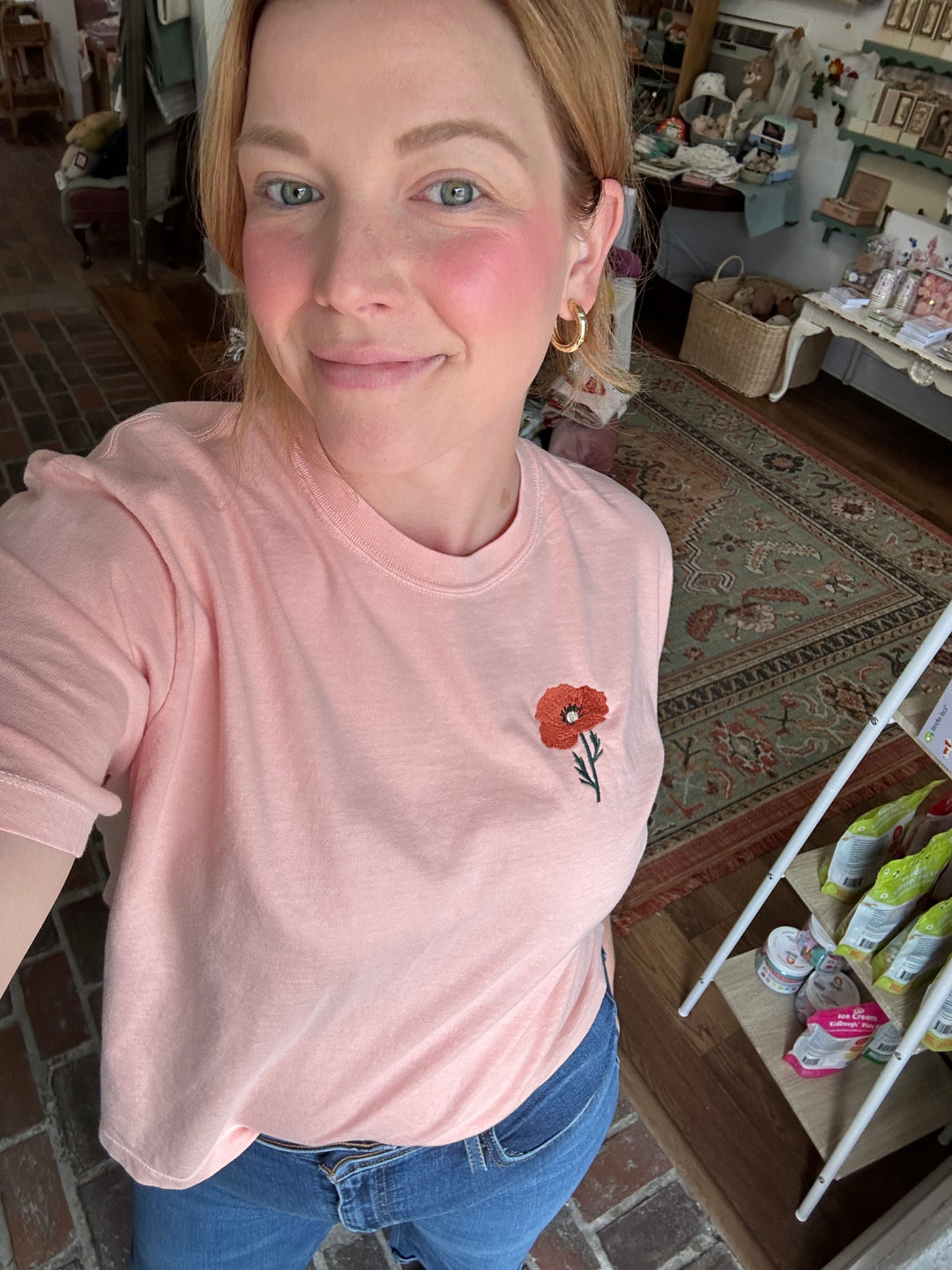 Embroidered Poppy Flower Women's Boxy Tshirt