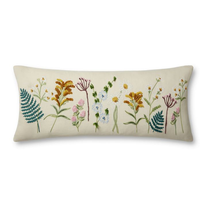 Wildflowers Embroidered Lumbar Pillow 13" × 35"