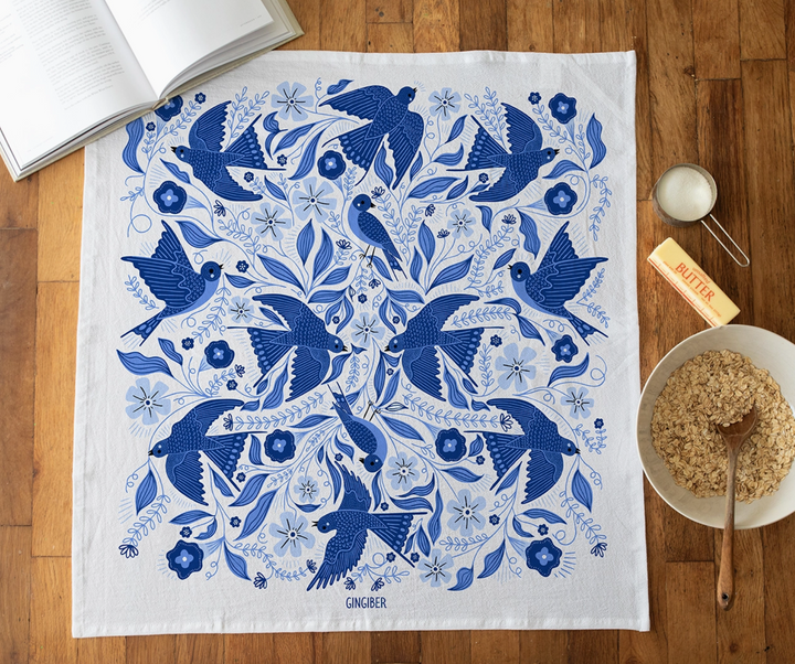 Blue Songbird Tea Towel