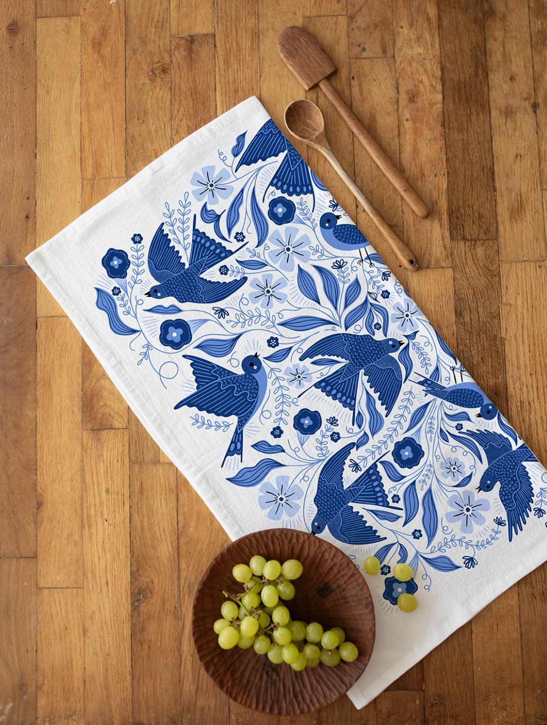 Blue Songbird Tea Towel