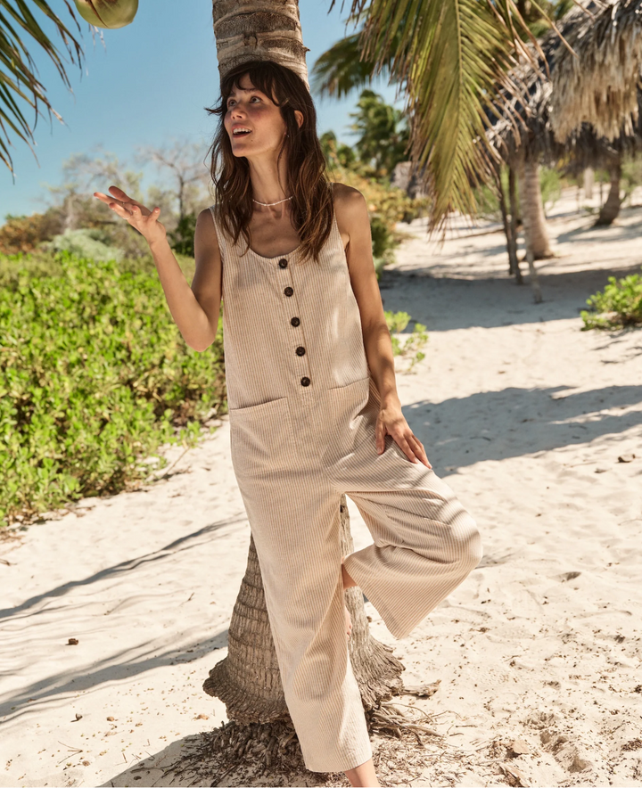 Sydney Beach Jumpsuit in Natural Stripe
