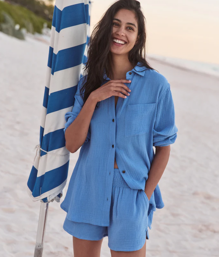 Jane Relaxed Double Cloth Shirt in Tide