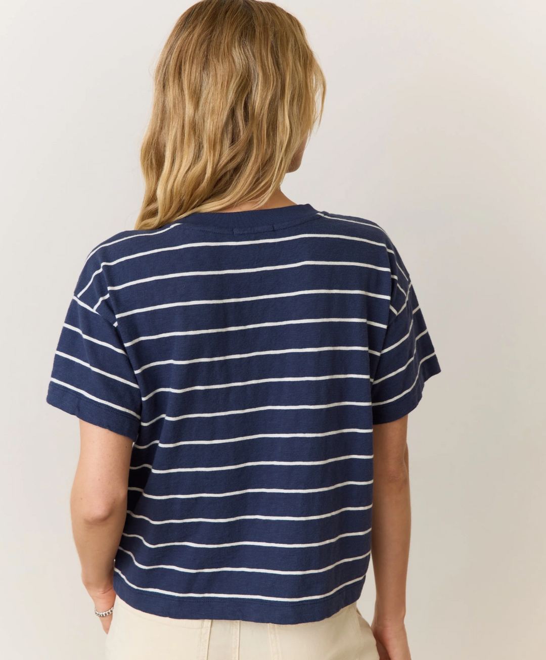 Sadie Crop Tee in Navy/White Stripe
