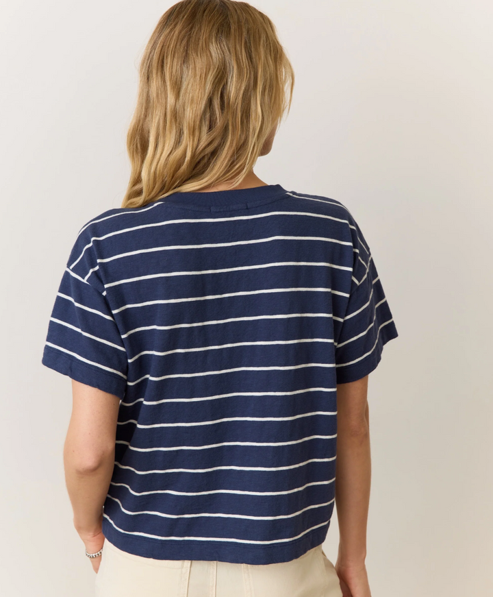Sadie Crop Tee in Navy/White Stripe